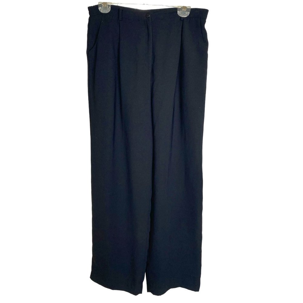 August Silk Women’s Black Pleated Lined Dress Pants Size 14 Classic Career Wear